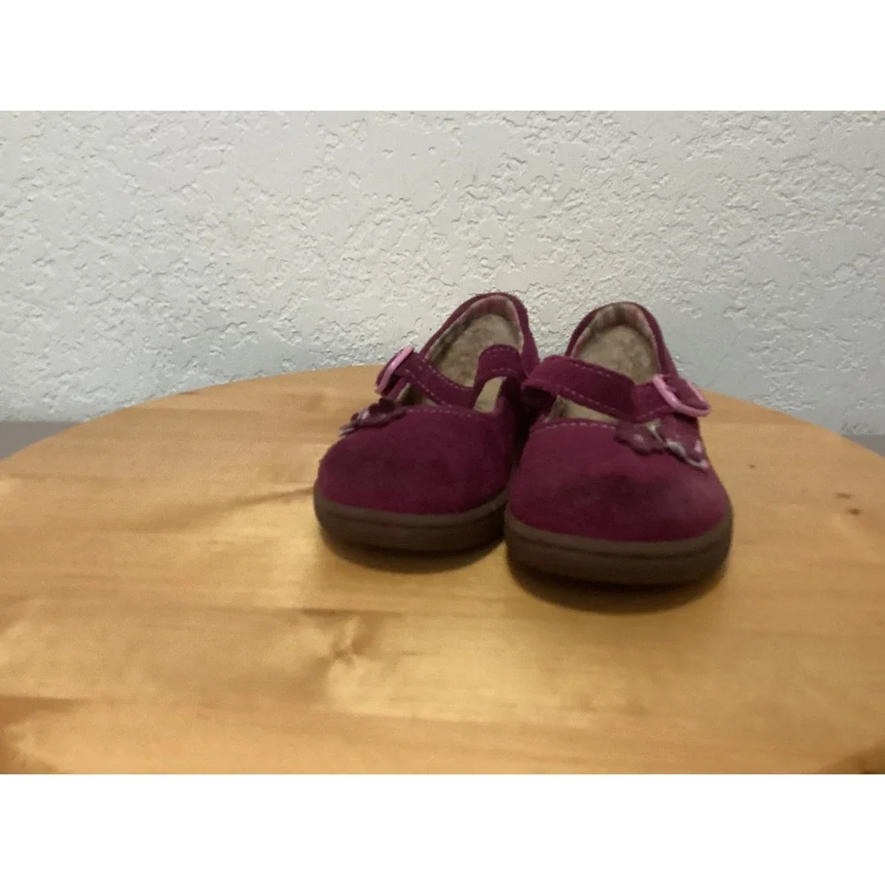 UGG Mary Jane Shoes Kids Size 7 Magenta Purple Suede Shearling Flower Applique